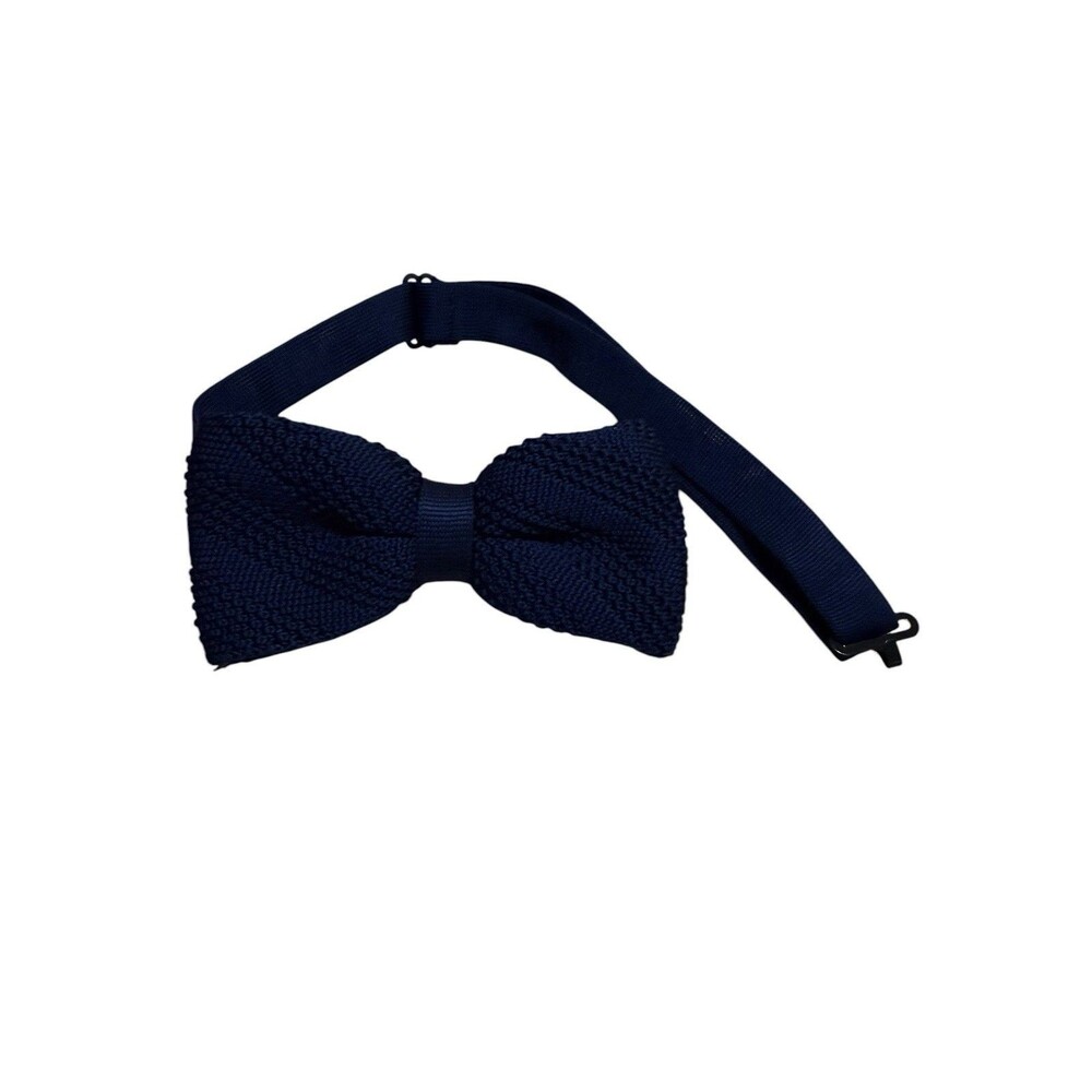 Navy Blue Knit Bow Tie Adjustable Textured Pre Tied Formal Bow Tie
